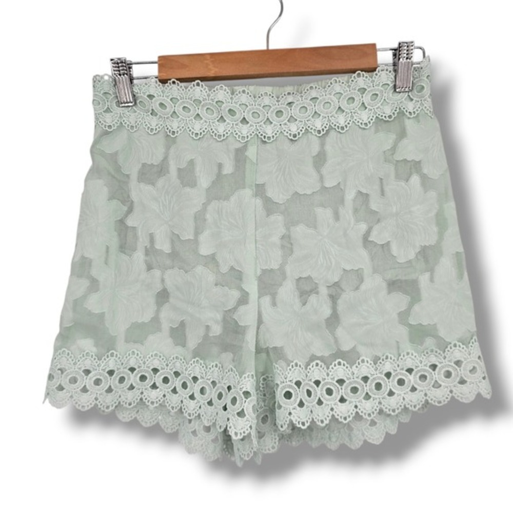 Blue Rain Mint‎ Green Floral Burnout Lace Trim Shorts Womens Medium TFD70066